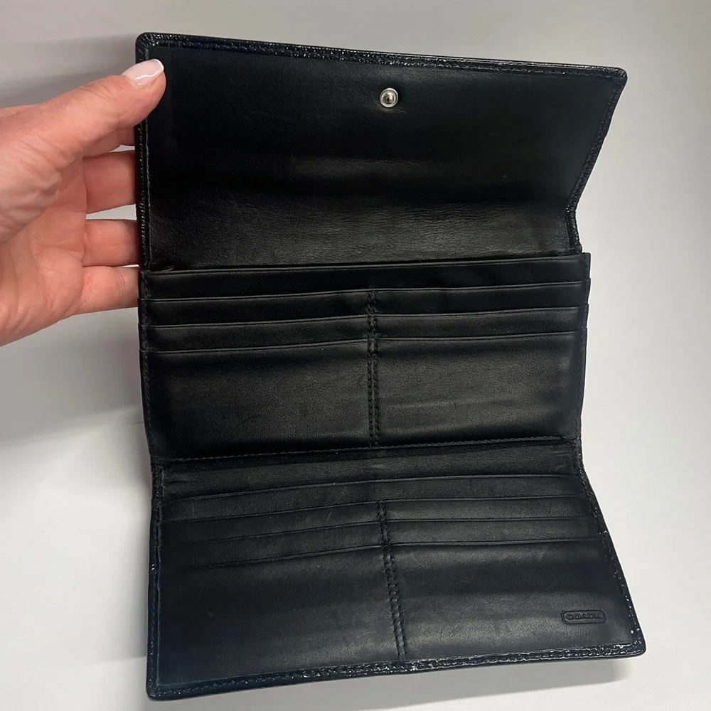 Coach SoHo Signature Jacquard Canvas and Leather Pleated Envelope Clutch Wallet - Picture 7 of 12